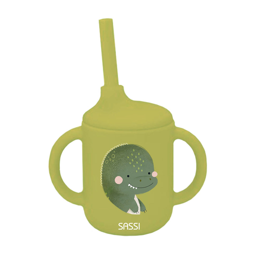 2PK Sassi Silicone Sippy Cup Set Cracky the Dinosaur Baby/Childrens Cutlery 6m+