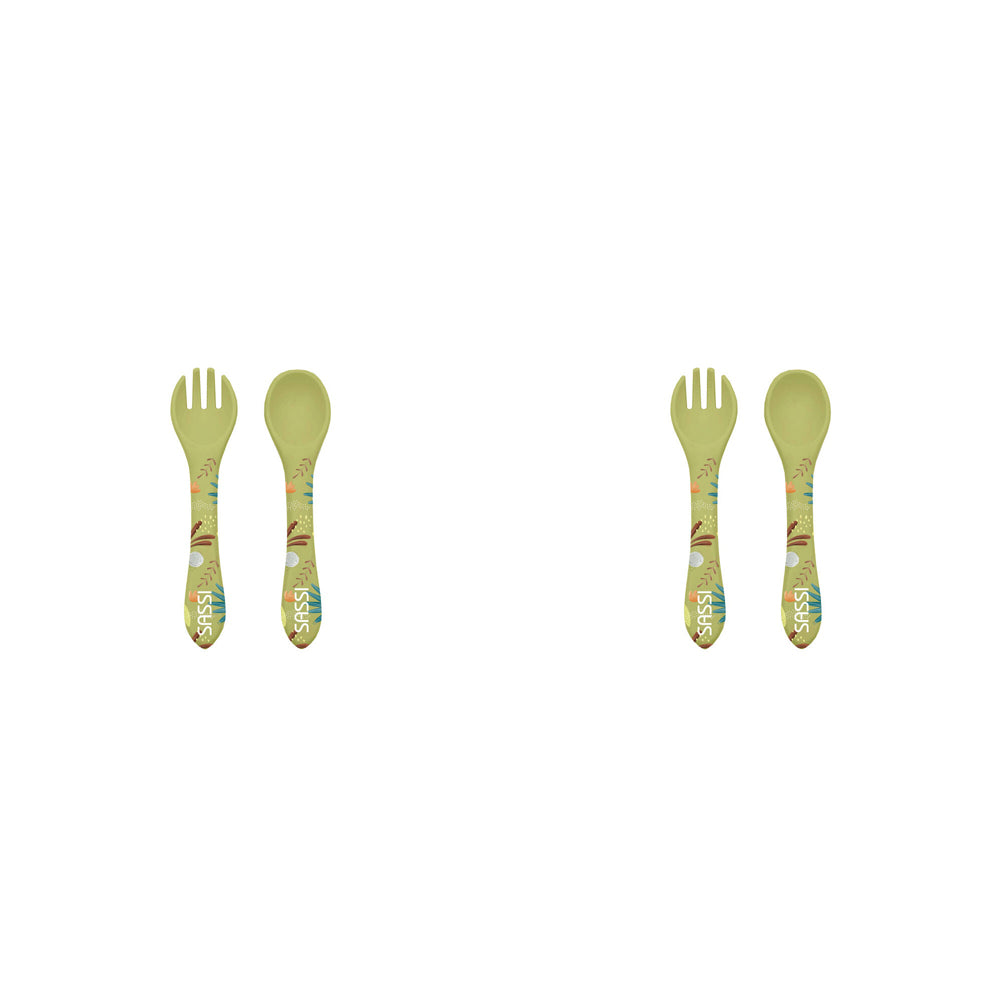 2PK Sassi Silicone Cutlery Set Cracky the Dinosaur Baby/Childrens Tableware 6m+