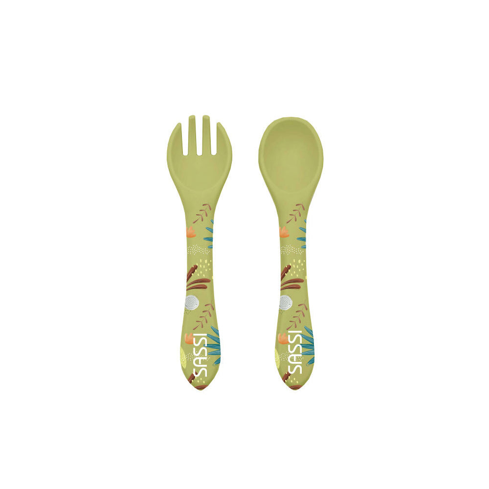 2PK Sassi Silicone Cutlery Set Cracky the Dinosaur Baby/Childrens Tableware 6m+