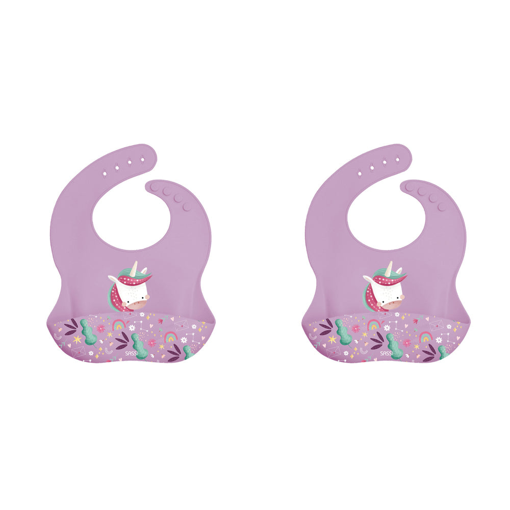 2PK Sassi Silicone Bib Sparkly The Unicorn Baby/Childrens Tableware 6m+