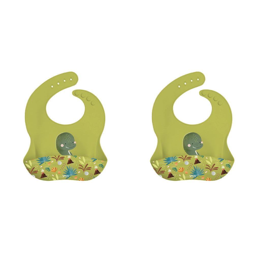 2PK Sassi Silicone Bib Cracky the Dinosaur Baby/Childrens Tableware 6m+