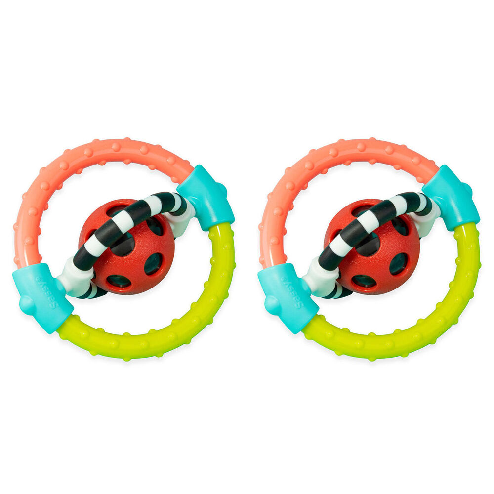 2PK Sassy Baby Spin & Chew Ring Rattle Baby Teething Toy 3m+