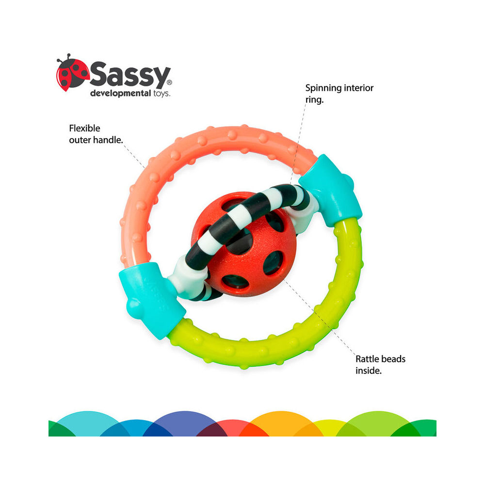 Sassy Baby Spin & Chew Ring Rattle Baby Teething Toy 3m+
