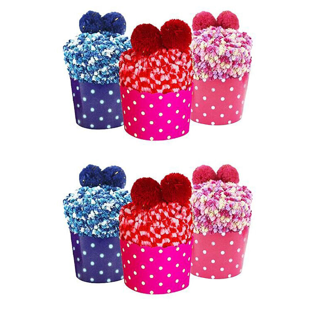 6x Kids/Children Breathable Soft Fluffy Fuzzy Cupcake Socks Pair Assorted