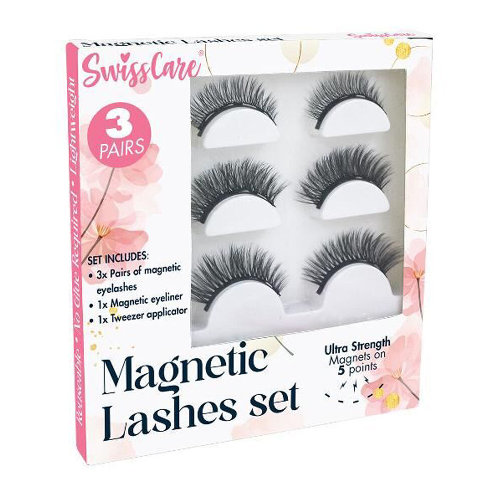 6x 3 Pairs of SwissCare Magnetic Eyelashes w/ Eyeliner & Tweezer Set Reusable