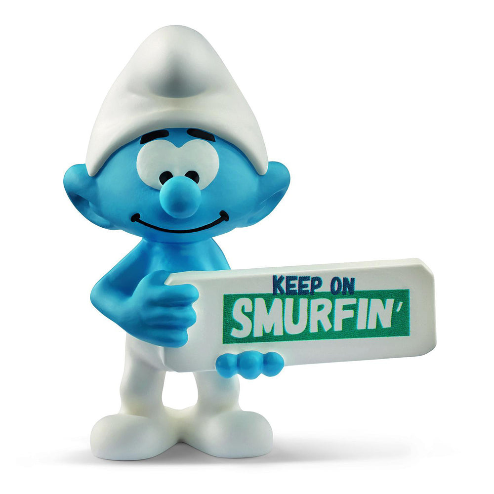 2PK Schleich Kids/Childrens Toy Figurine Smurf with Sign (Keep On Smurfin') 7y+