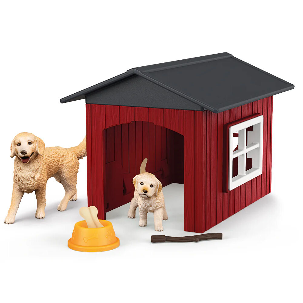 Schleich Dog kennel w/ Golden Retrievers Kids Action Figure Playset Toy 3y+