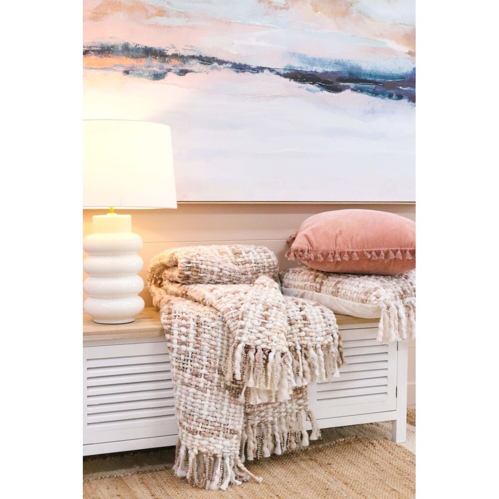 2PK LVD Cushion Velvet Tassels Blush Home/Lounge Decor 50cm Square
