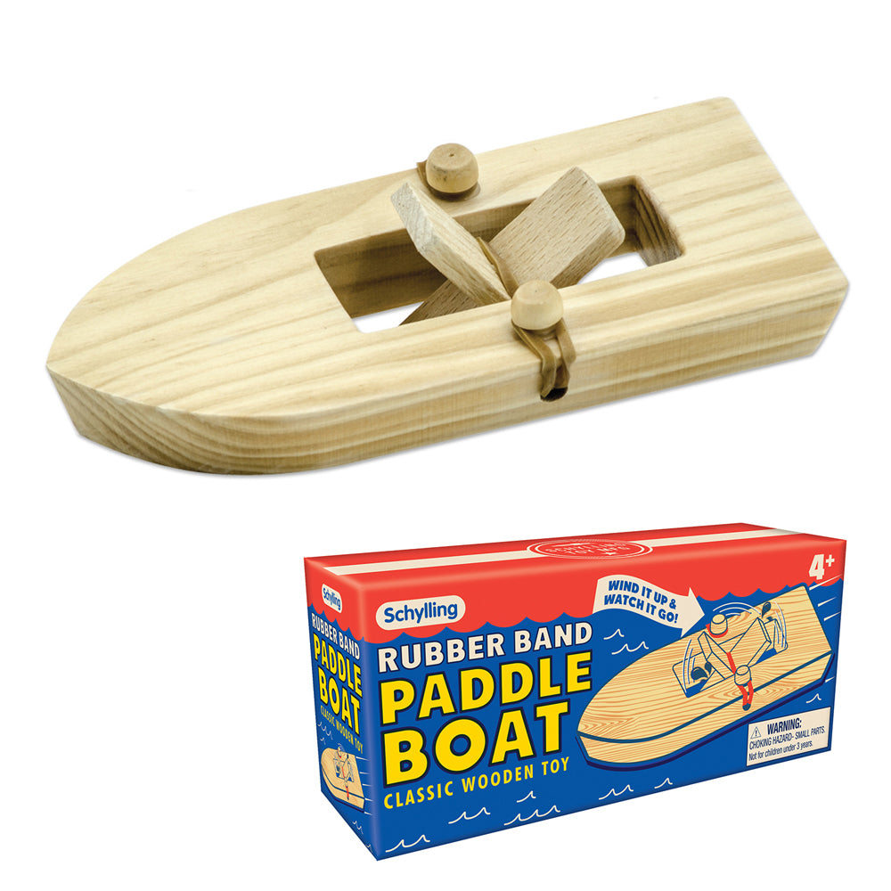 3PK Schylling Rubber Band Paddle Boat Ship Wooden Toy 3y+