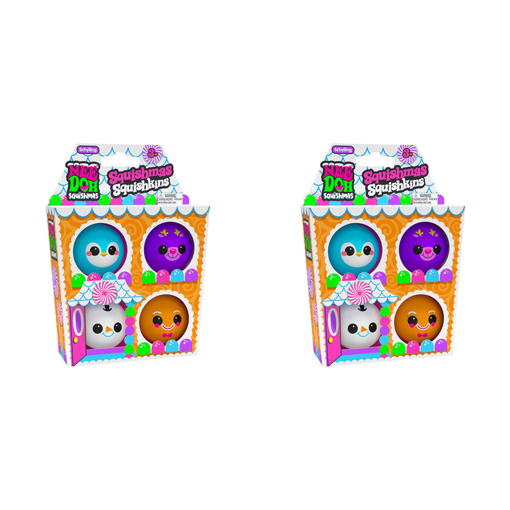 2x 4pc Schylling Squishmas Squishkins Nee Doh Toys - Assorted 3y+