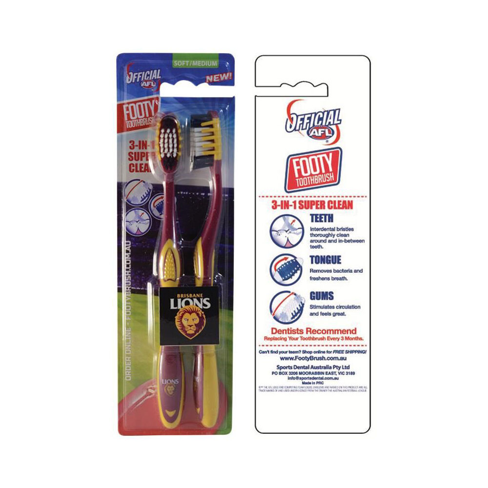3x 2pc AFL Toothbrush Brisbane Lions Dental Oral Teeth Clean Care Soft/Medium