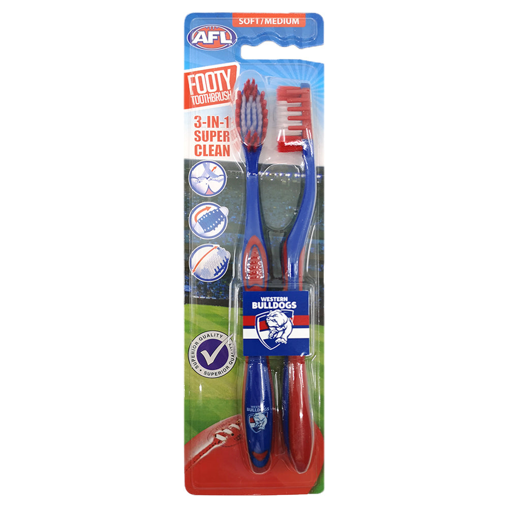 3x 2pc AFL Soft/Medium Toothbrush Oral Care Western Bulldogs Kids/Adults 6y+