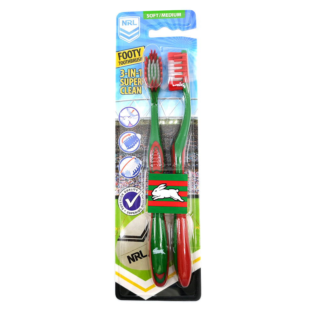 3x 2pc NRL South Sydney Rabbitohs Soft/Medium Toothbrush Kids/Adults 6y+