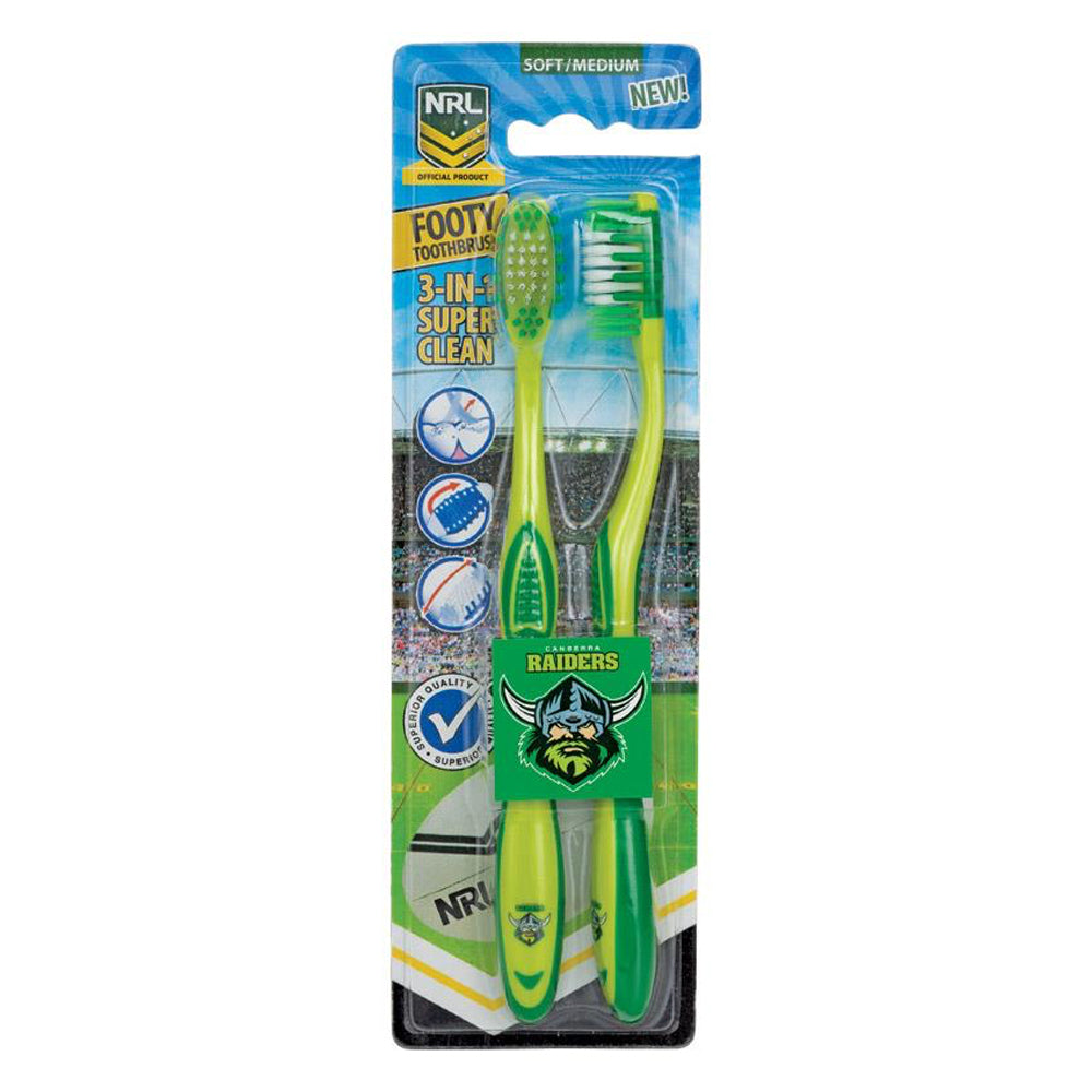 3x 2pc NRL Canberra Raiders Soft/Medium Toothbrush Kids/Adults Oral Care 6y+
