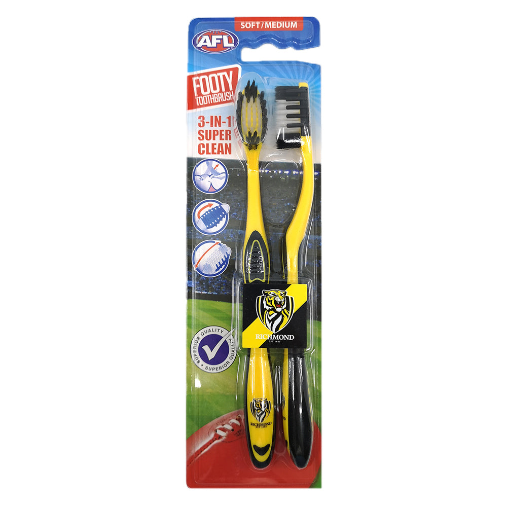 3x 2pc AFL Soft/Medium Toothbrush Oral Care Richmond Tigers Kids/Adults 6y+