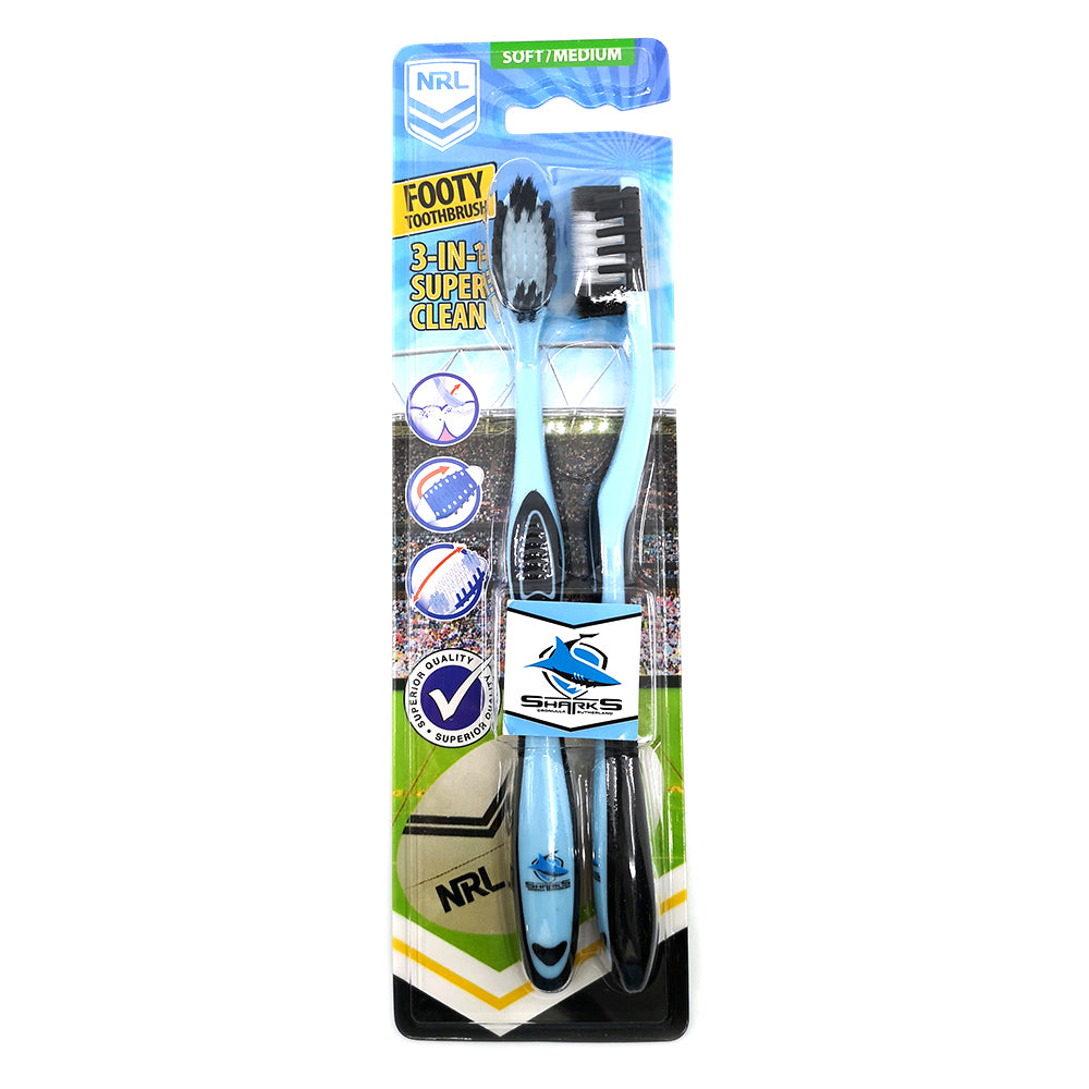 3x 2pc NRL Cronulla Sharks Soft/Medium Toothbrush Kids/Adults Oral Care 6y+