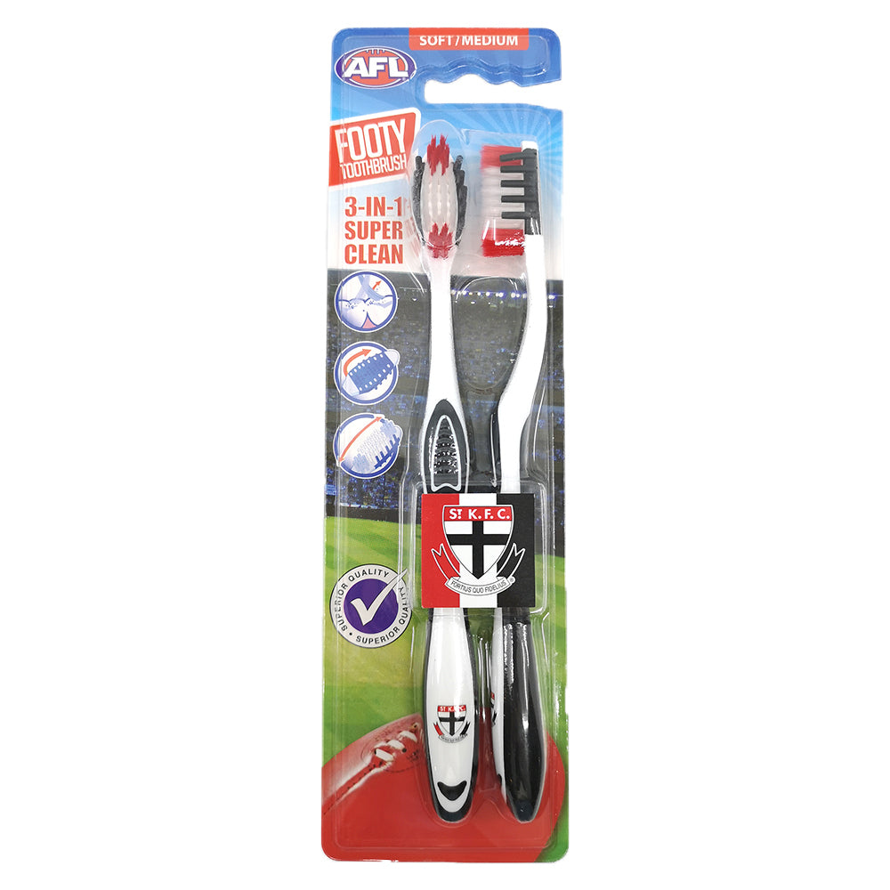 3x 2pc AFL Soft/Medium Toothbrush Oral Care St Kilda Saints Kids/Adults 6y+