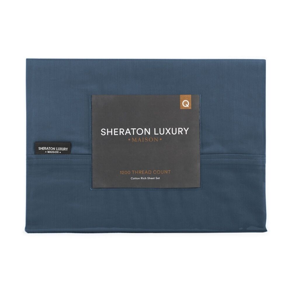Sheraton Luxury 1200TC Cotton Rich Sateen Queen Sheet Set Navy