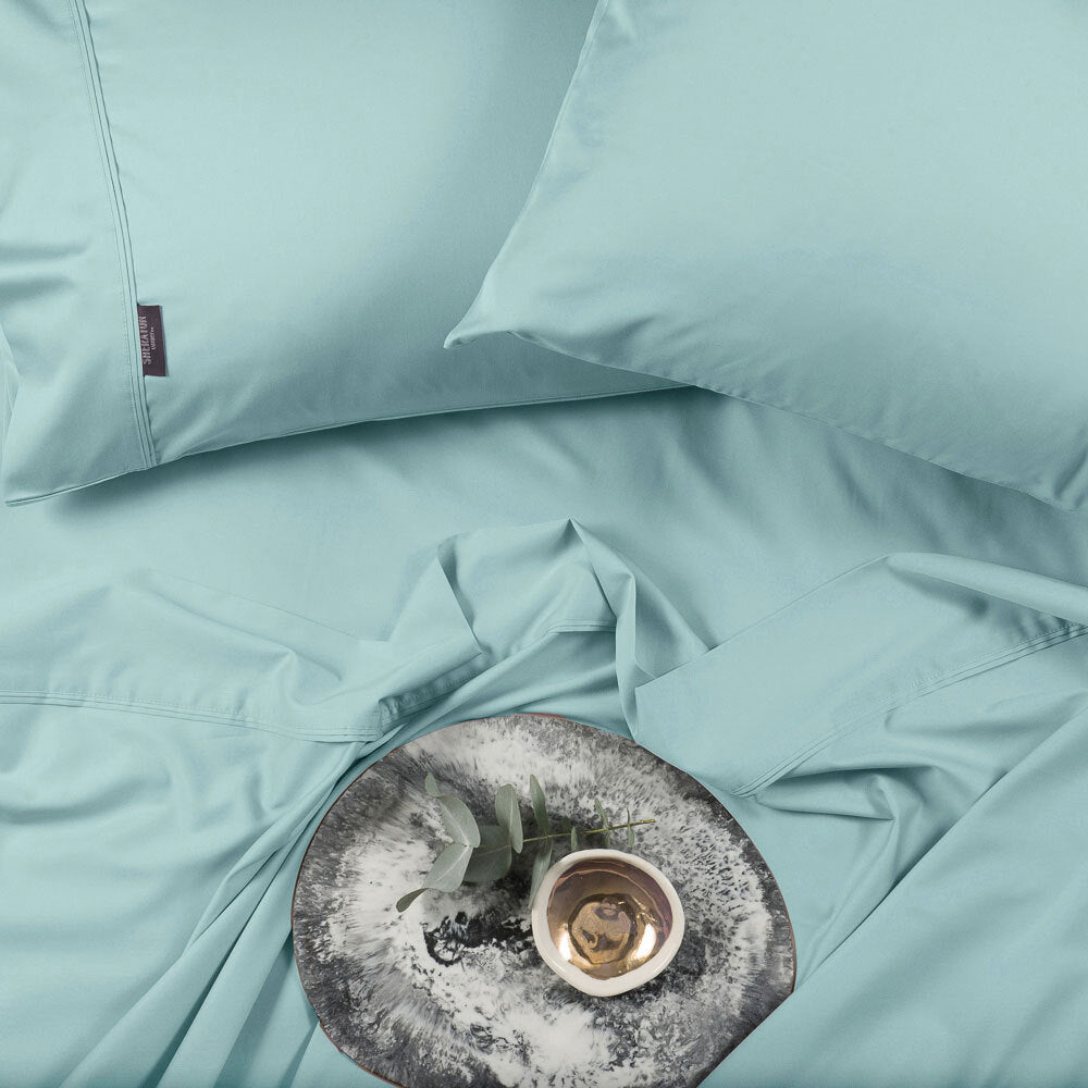 Sheraton Luxury Bamboo Cotton Single Bed Fitted Sheet Set Aqua Mint