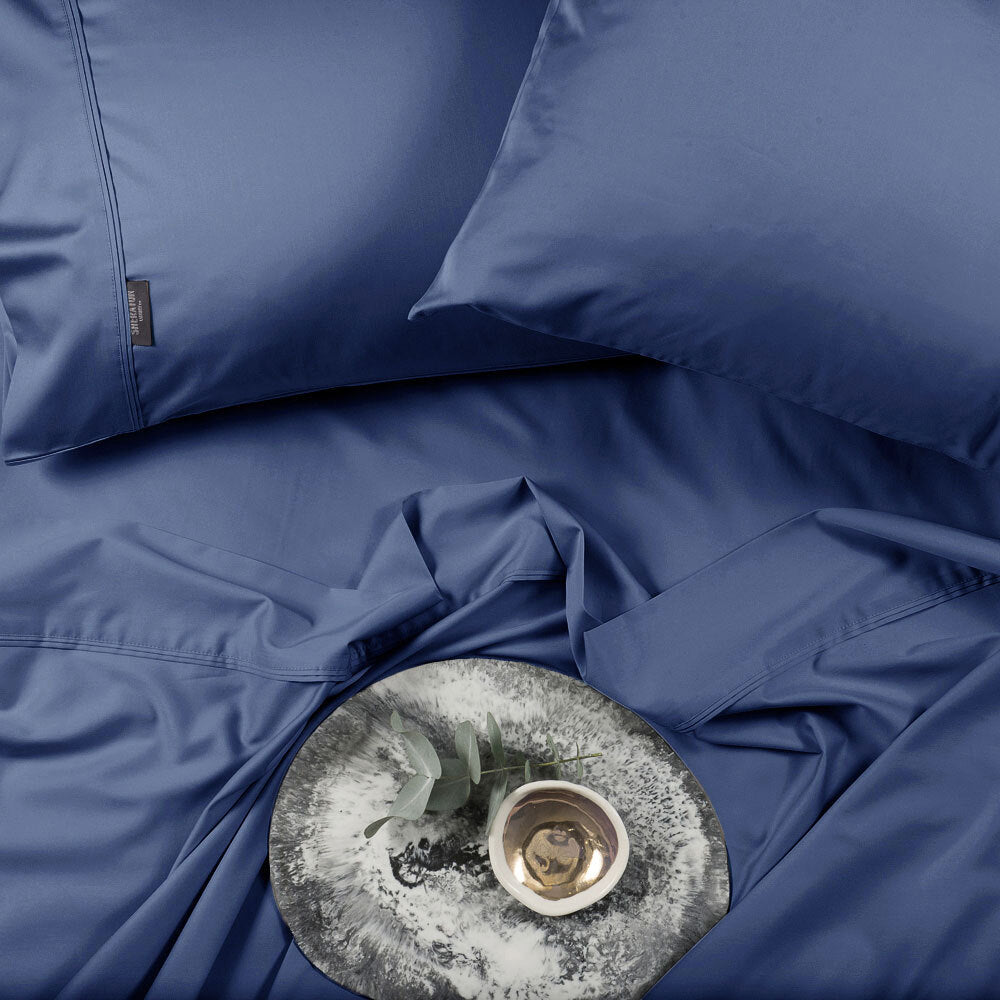 Sheraton Luxury Bamboo Cotton Single Bed Fitted Sheet Set Deep Blue