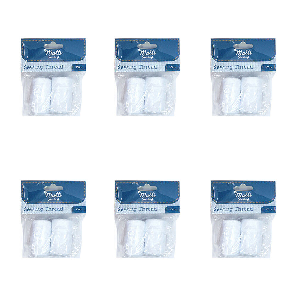 6PK Malli Sewing Thread Spool Hand Sewing Thread 500M - White