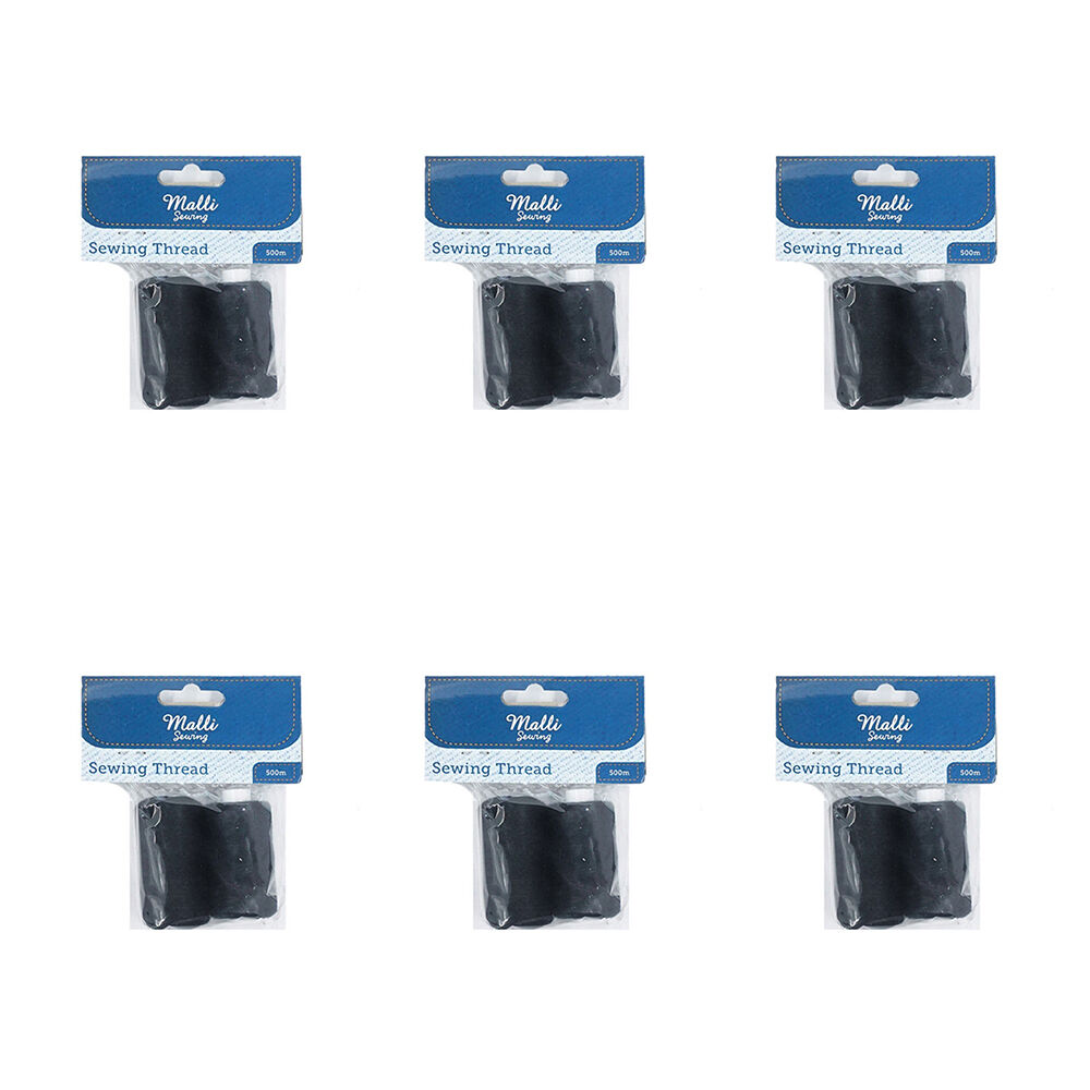 6PK Malli Sewing Thread Spool Hand Sewing Thread 500M - Black