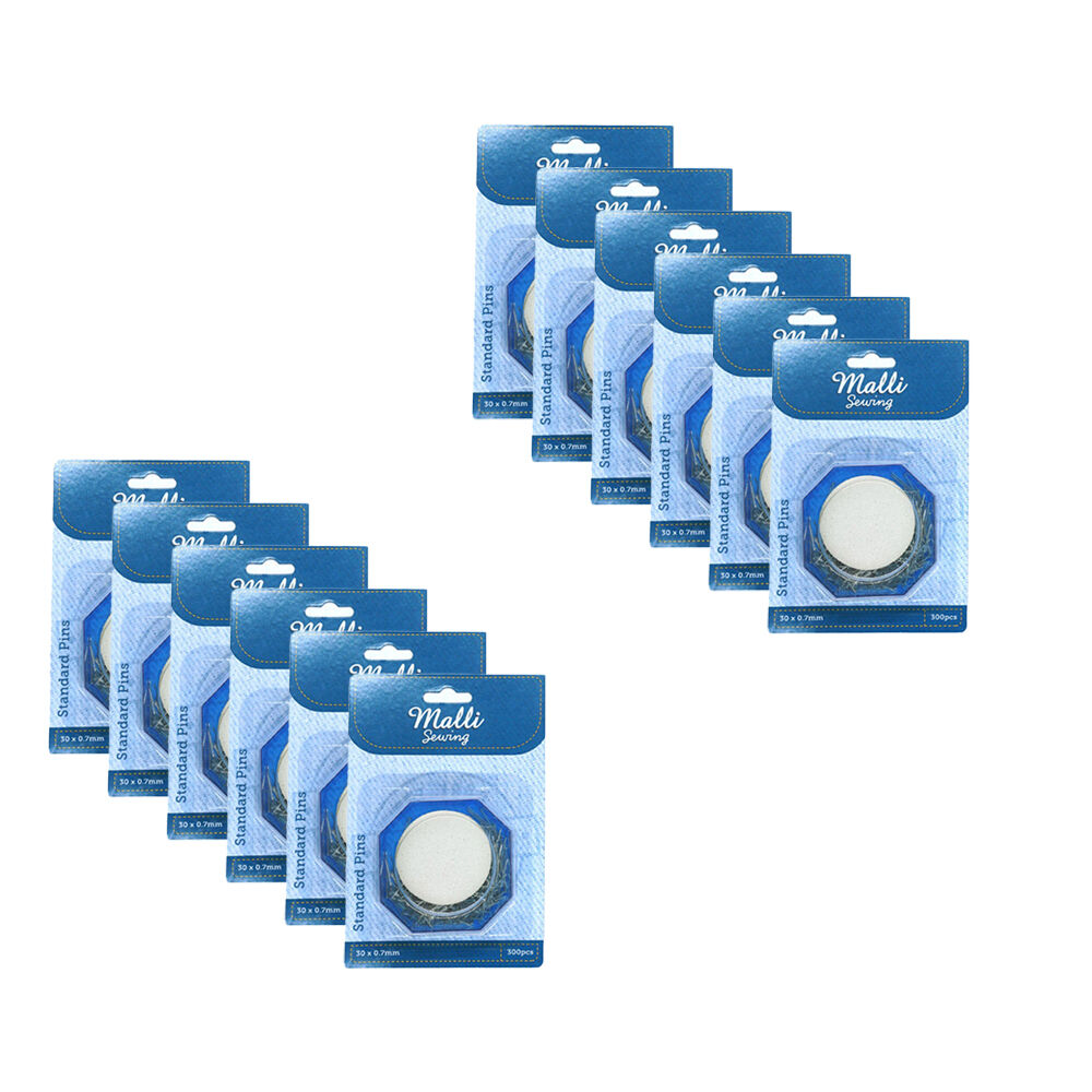 12x 300pc Malli Standard Pins w/ Storage Container 30x0.7mm - Silver