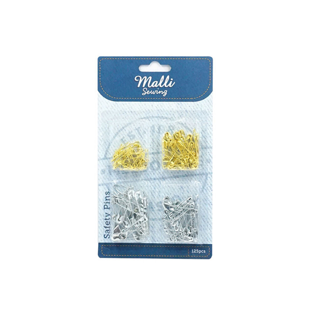 12x 125pc Malli Sewing Assorted Dressmaker Safety Pins - Silver/Gold