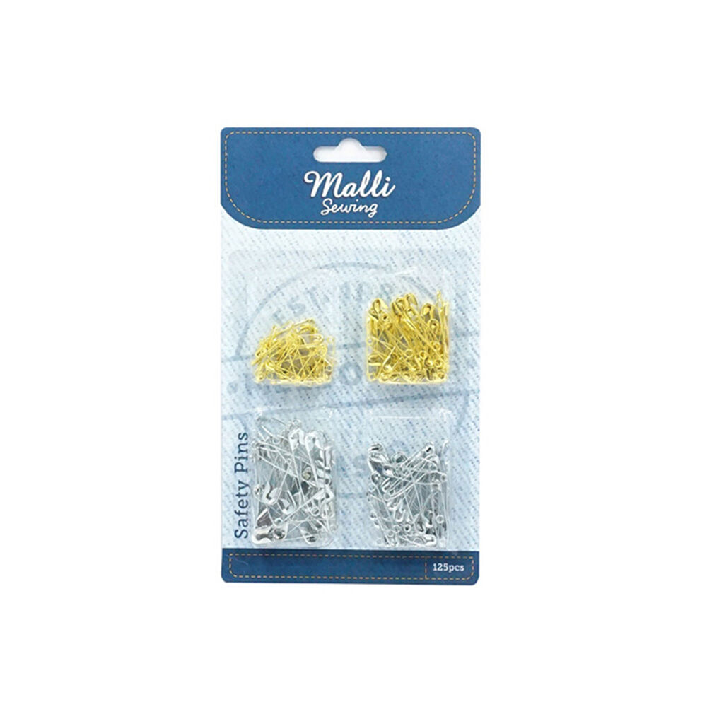 6x 125pc Malli Sewing Assorted Dressmaker Safety Pins - Silver/Gold