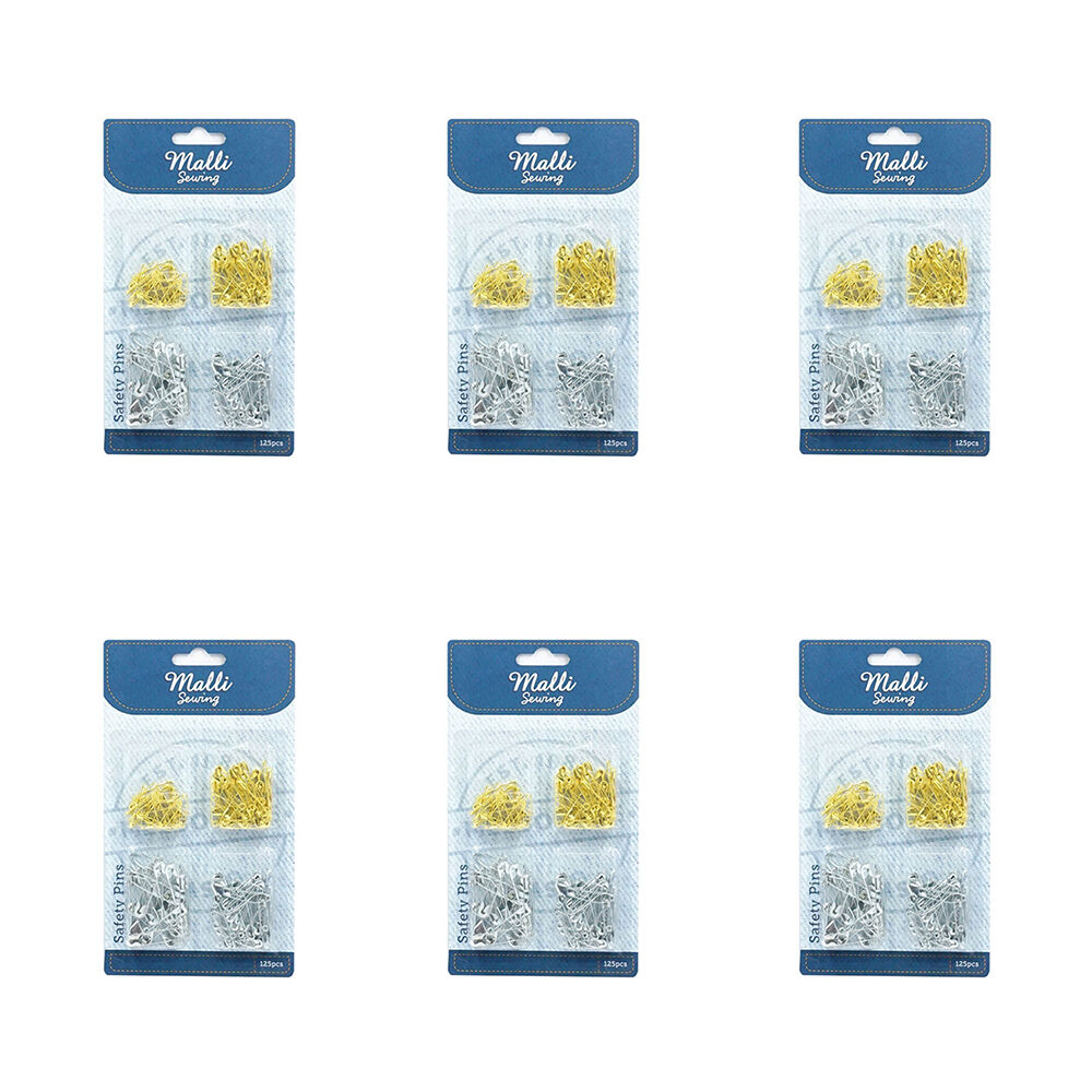 6x 125pc Malli Sewing Assorted Dressmaker Safety Pins - Silver/Gold