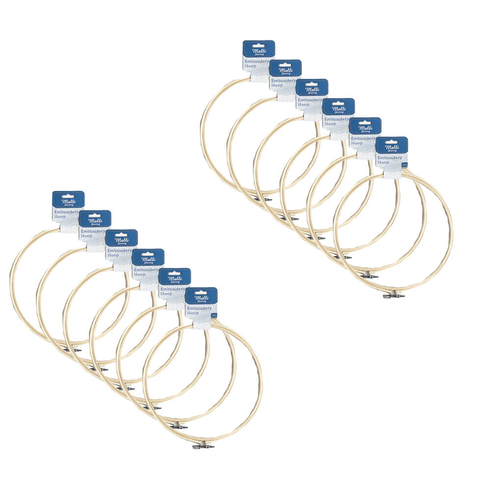 12PK Malli Sewing Round Wooden Embroidery Hoop 20cm - Brown