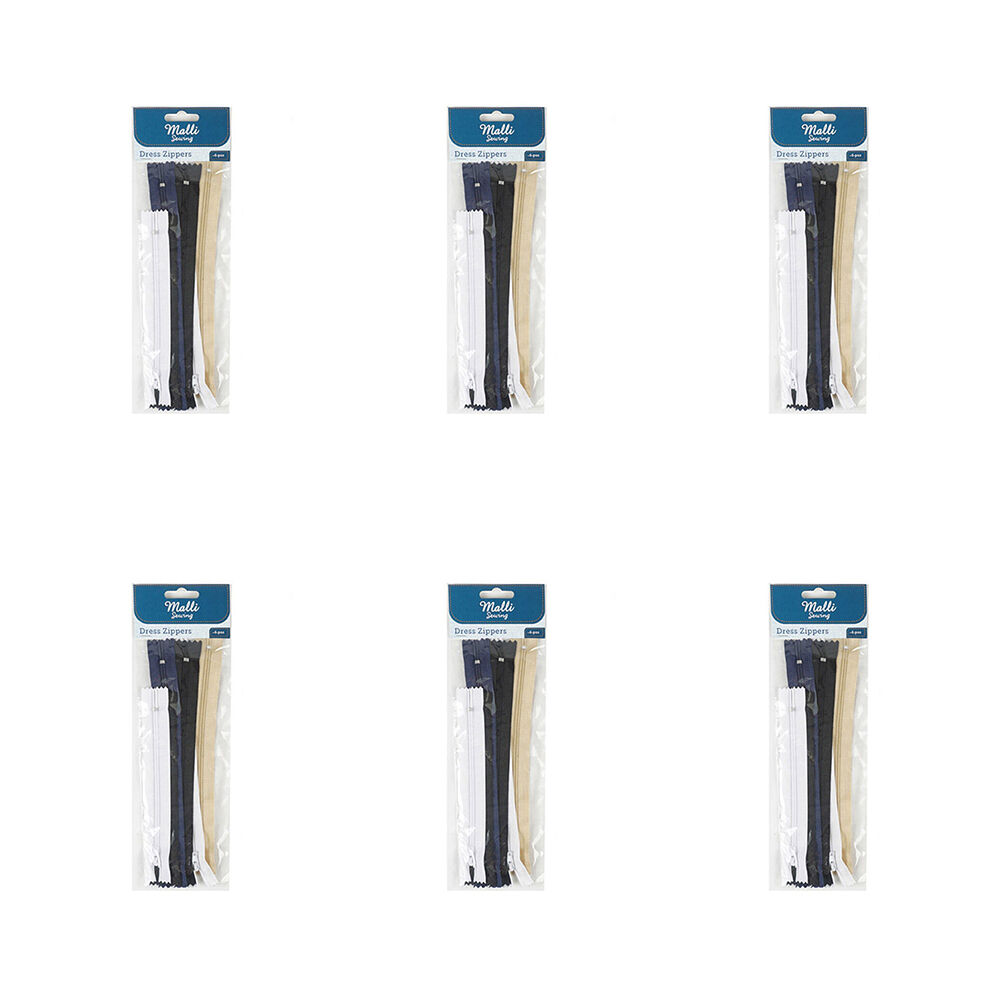 6PK Malli Sewing Nylon Dress/Skirt Close-End Zippers - Assorted
