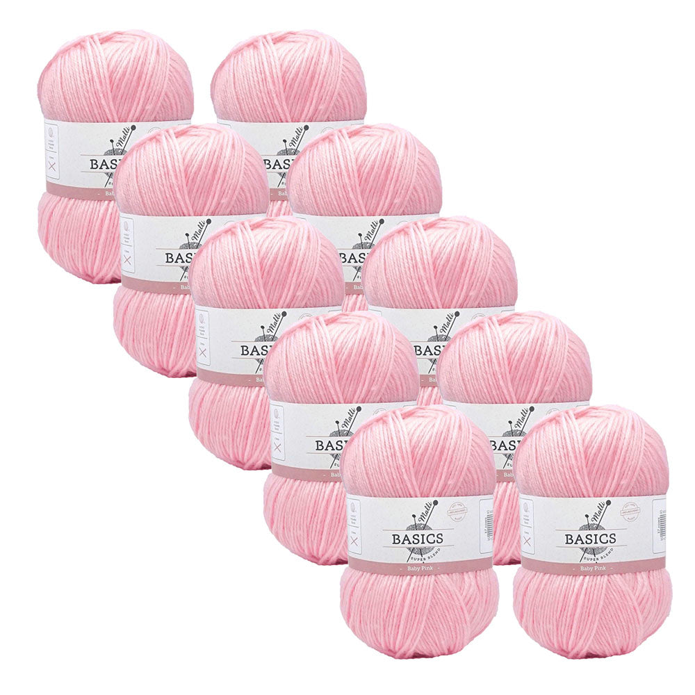 10x Malli Blend Basic 100g Acrylic/Poly Yarn Knitting/Crochet Baby Pink