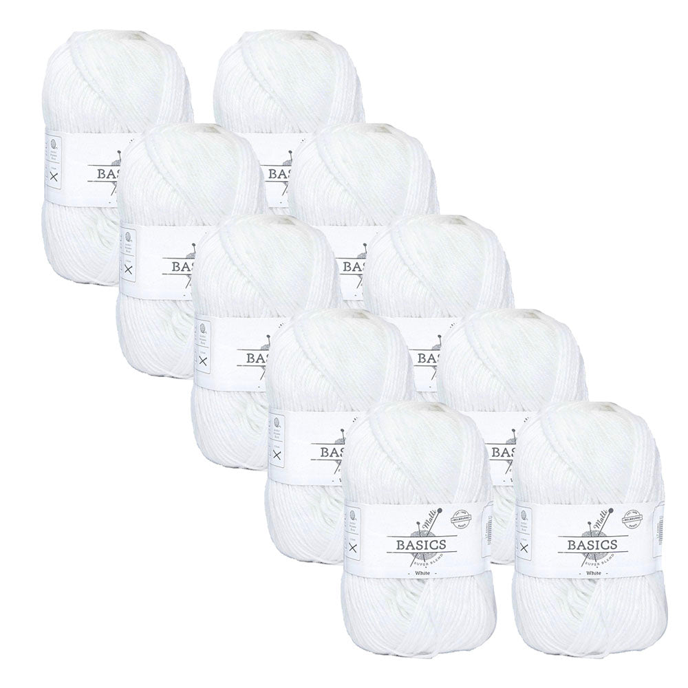 10x Malli Blend Basic 100g Acrylic/Poly Yarn Craft Knitting/Crochet White