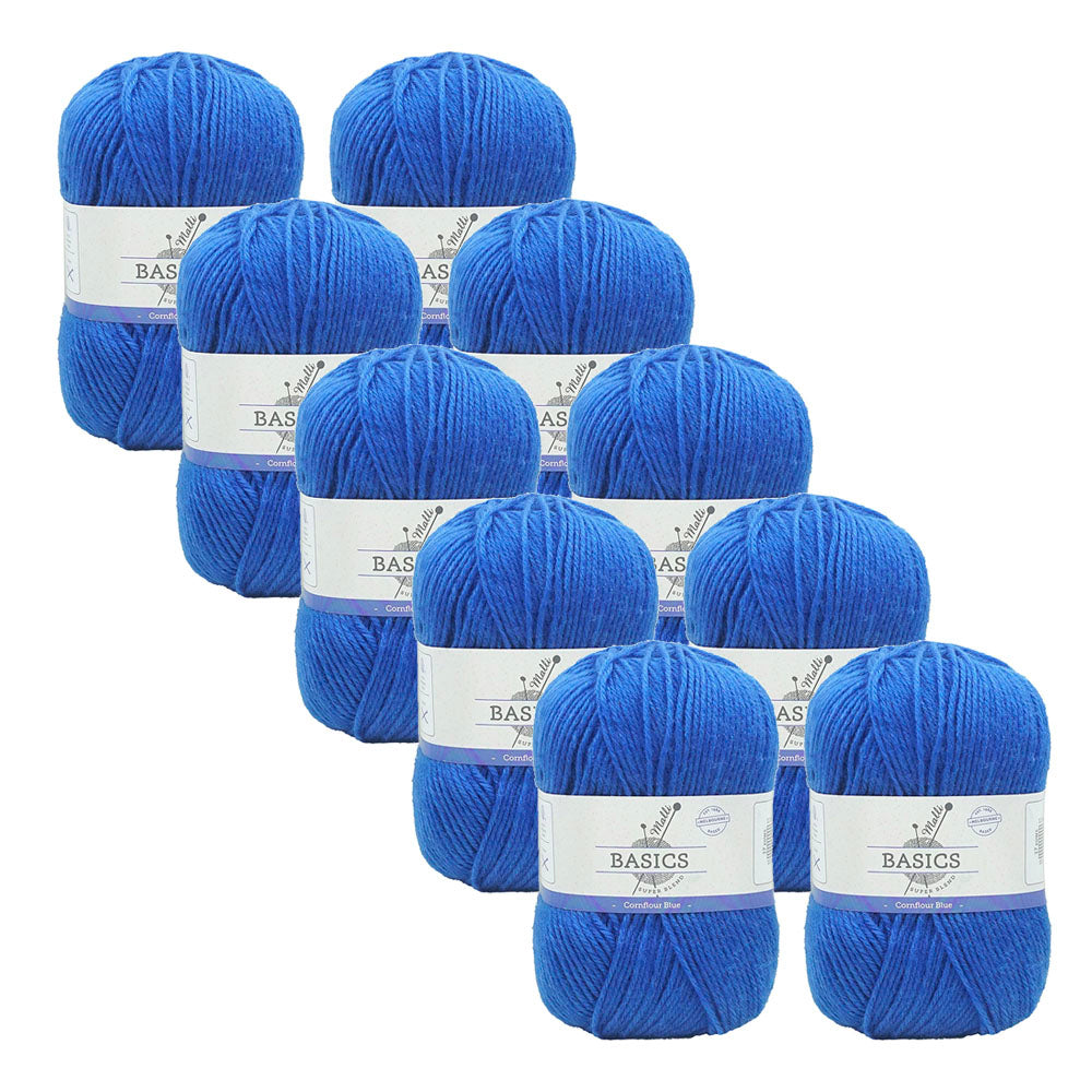10x Malli Blend Basic 100g Acrylic/Poly Yarn Knitting Cornflour Blue