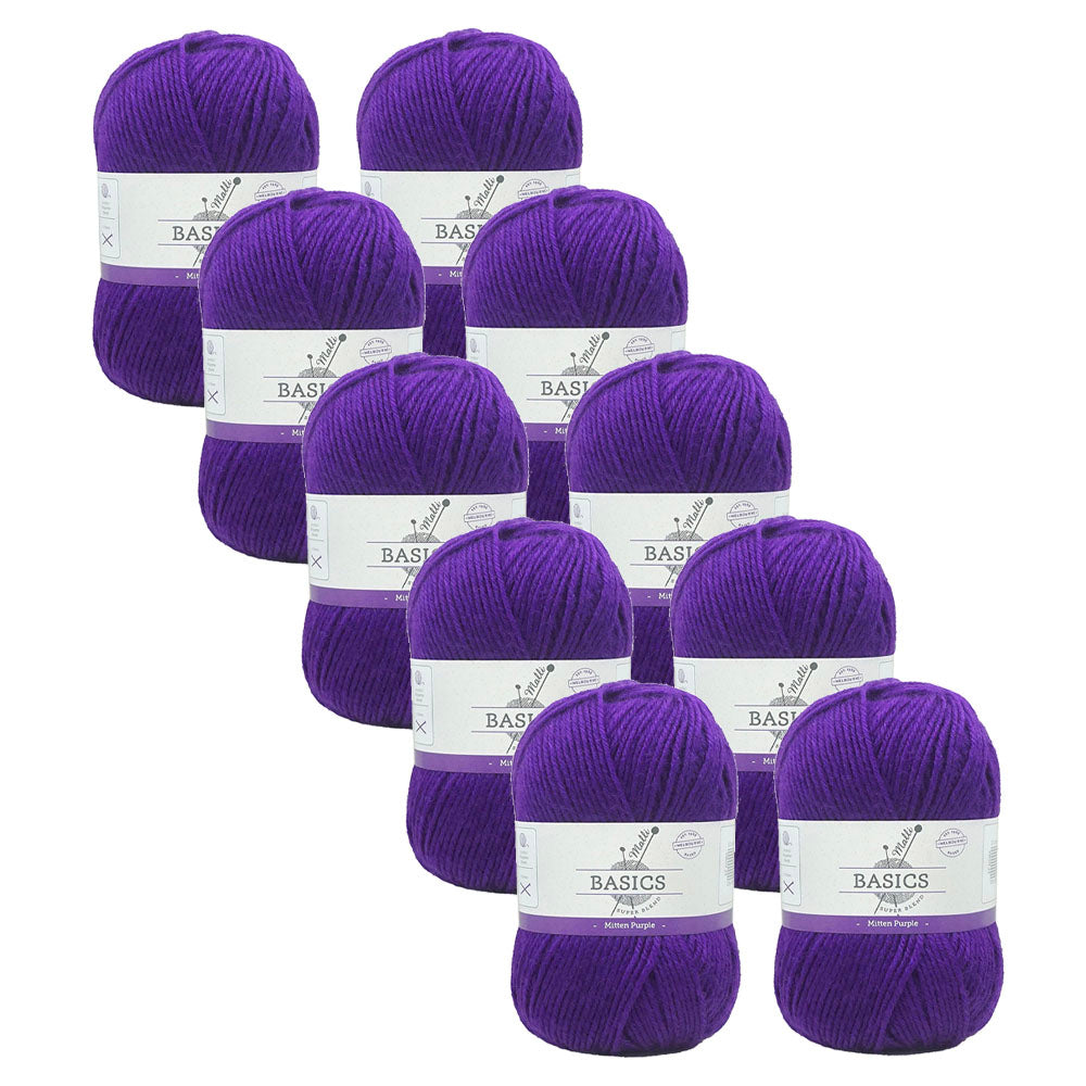 10x Malli Blend Basic Multi Colour 100g Acrylic/Poly Yarn Mitten Purple