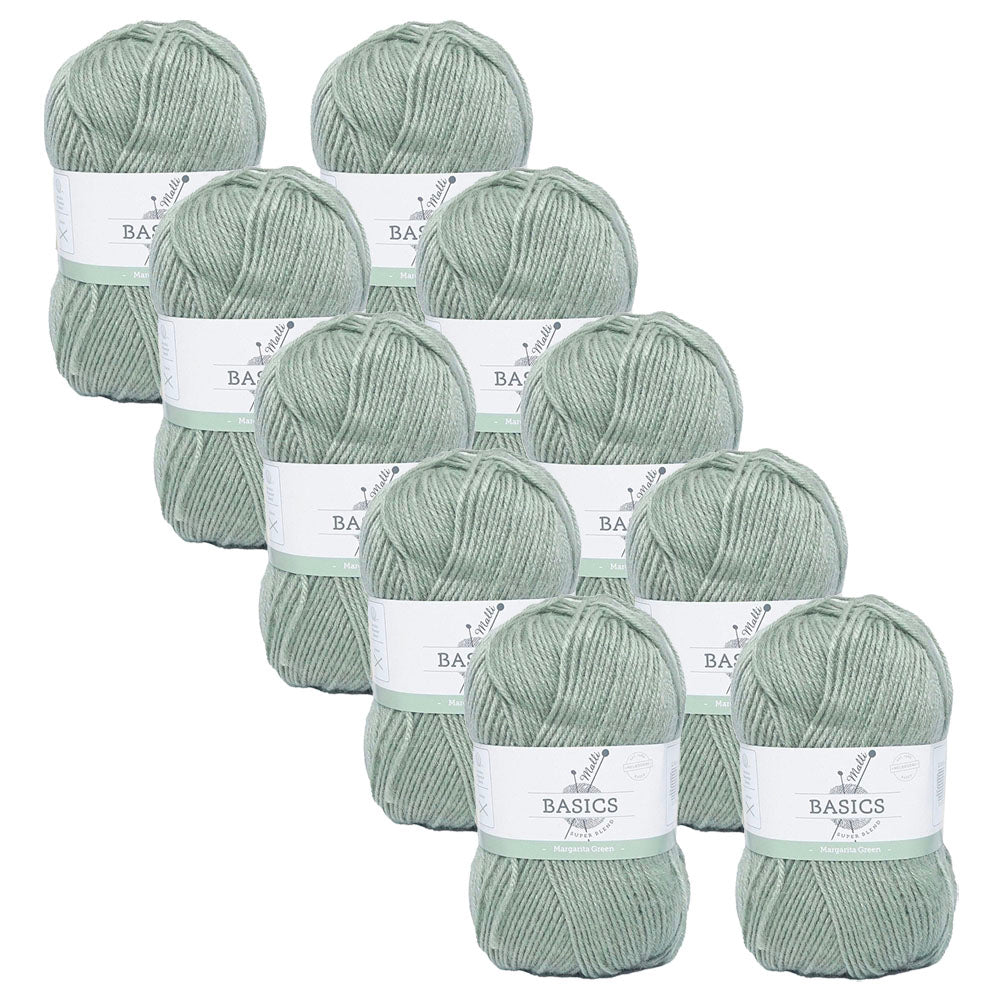 10x Malli Super Blend Basic 100g Acrylic/Poly Yarn Knitting Margarita Green