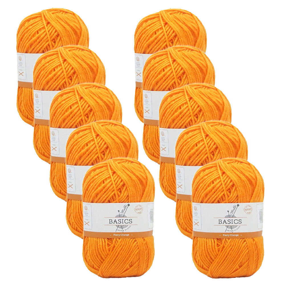 10PK Malli Super Blend Basic Knitting Crochet Yarn 8ply 100g Footy Orange