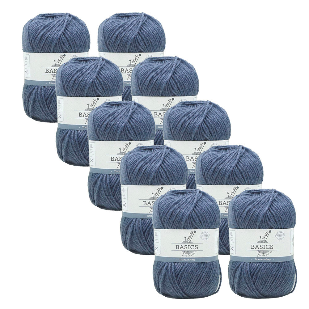 10x Malli Blend Basic 100g Acrylic/Poly Yarn Knitting Craft Titanium Grey