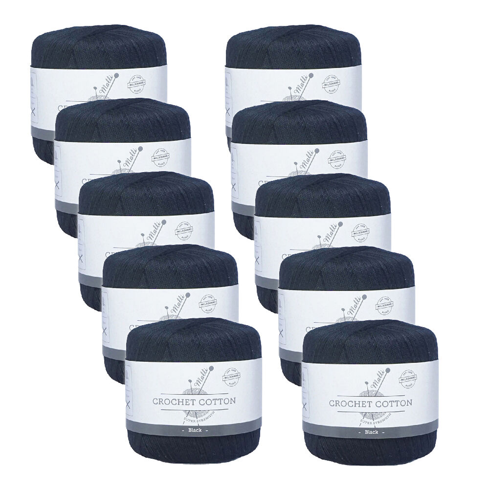 10PK Malli Super Strength 100% Cotton Crochet Knitting Yarn 3ply 50g Black