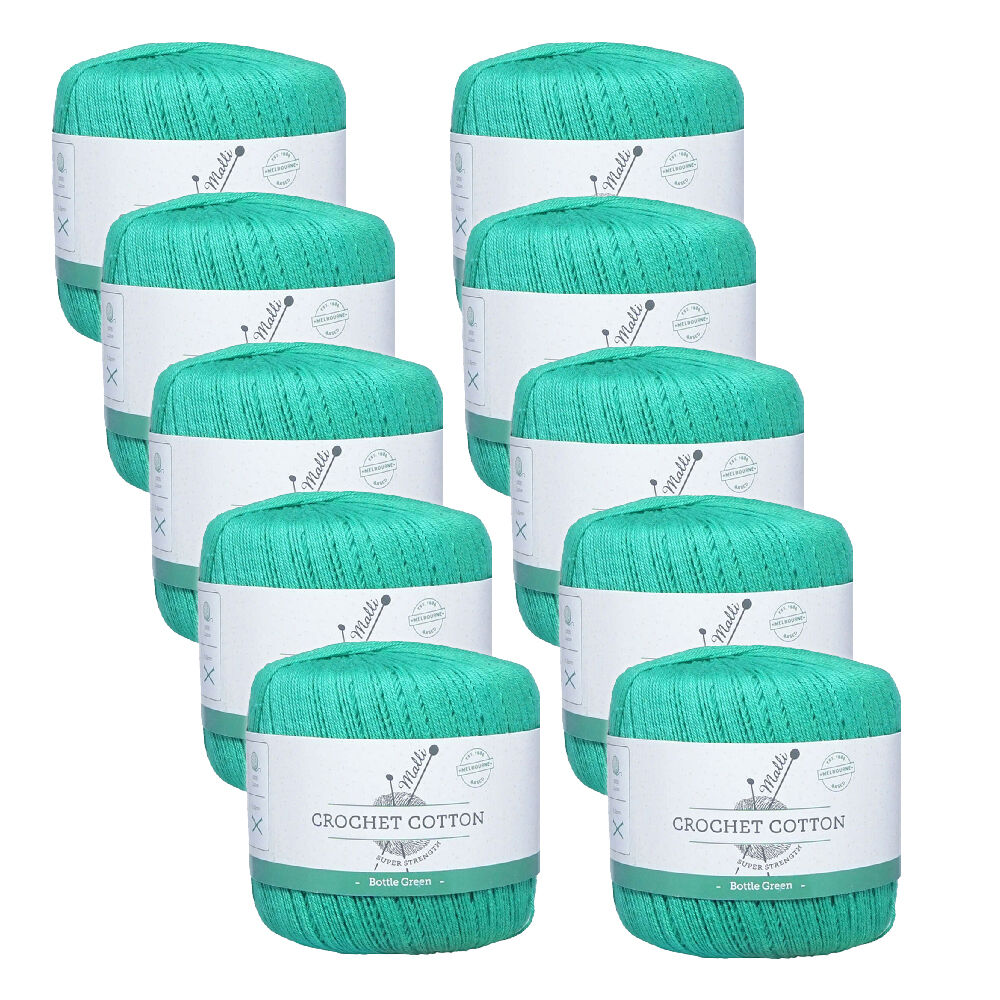 10PK Malli Super Strength 100% Cotton Crochet Knitting Yarn 3ply Bottle Green
