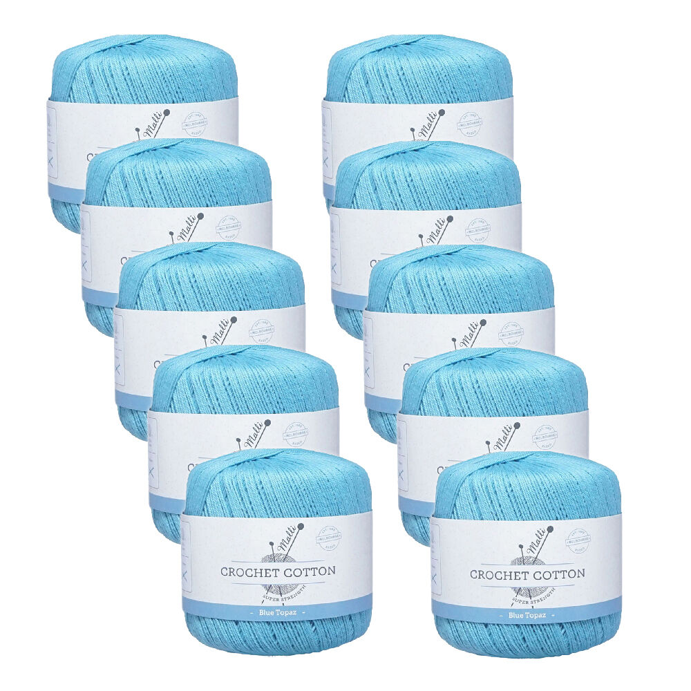 10PK Malli Super Strength 100% Cotton Crochet Knitting Yarn 3ply 50g Blue Topaz