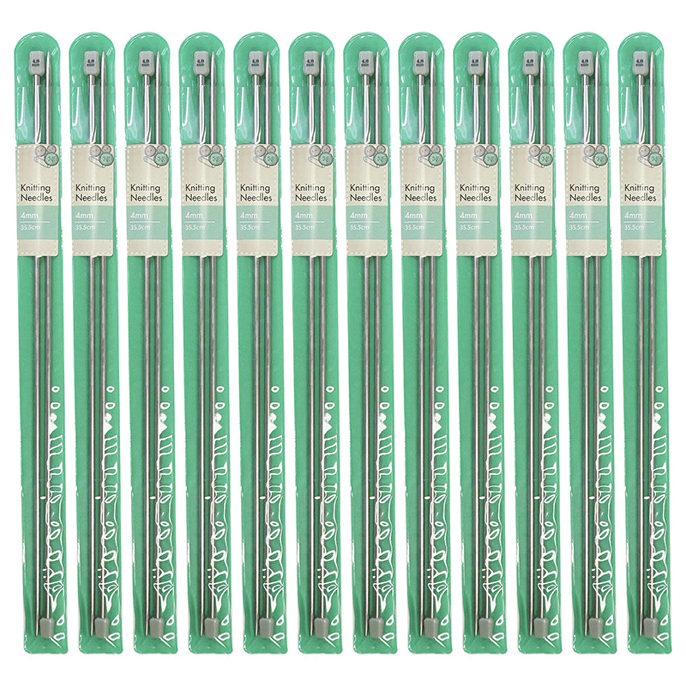 12PK Malli 35cm Stainless Steel 4mm Knitting Needles - Grey