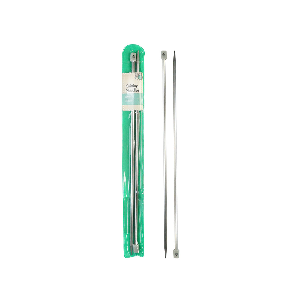 12PK Malli 35cm Stainless Steel 6mm Knitting Needles - Grey