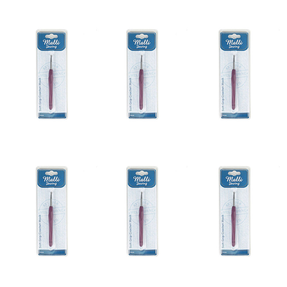 6PK Malli Metal/Plastic Soft Grip Crochet Hook Yarn Crafting Tools 140mm