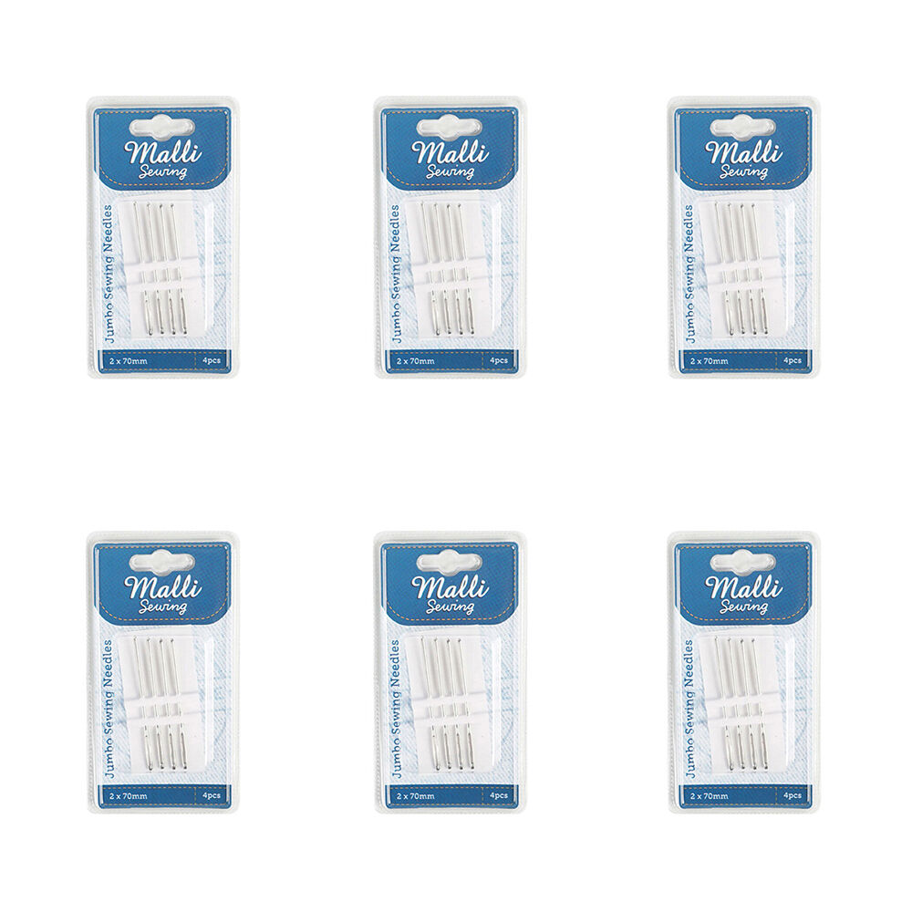 6x 4pc Malli Sewing Easy Thread Metal Jumbo Sewing Needles 2x70mm - Silver