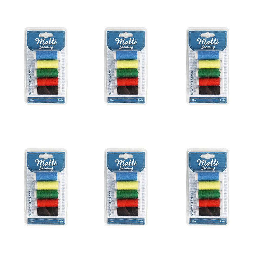 6PK 5pk Malli Sewing Coloured Sewing Thread 50M - Assorted