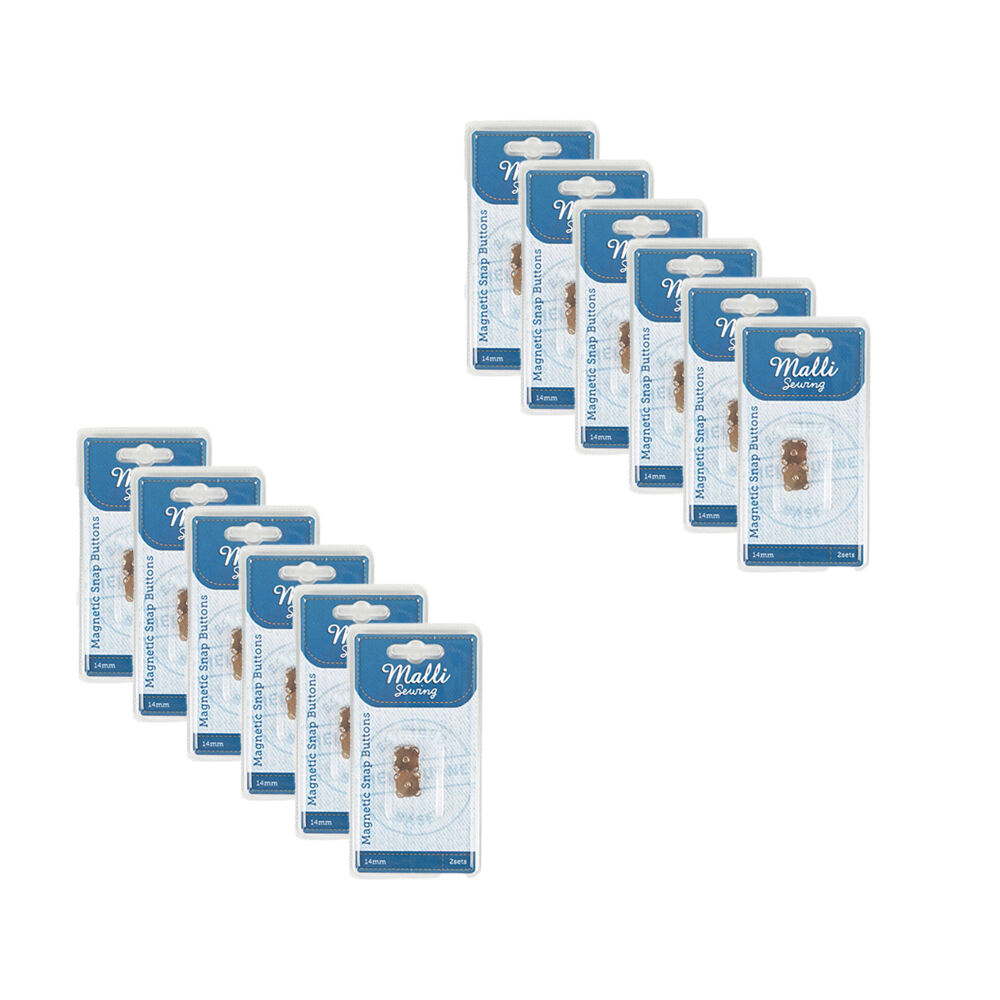 12PK Malli Sewing Sew On Magnetic Metal Snap Buttons 14mm - Assorted