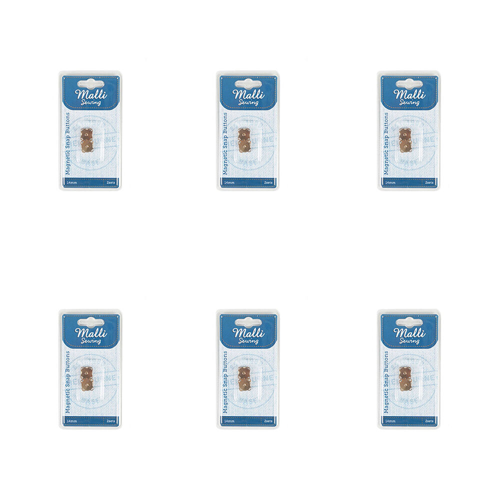 6PK Malli Sewing Sew On Magnetic Metal Snap Buttons 14mm - Assorted