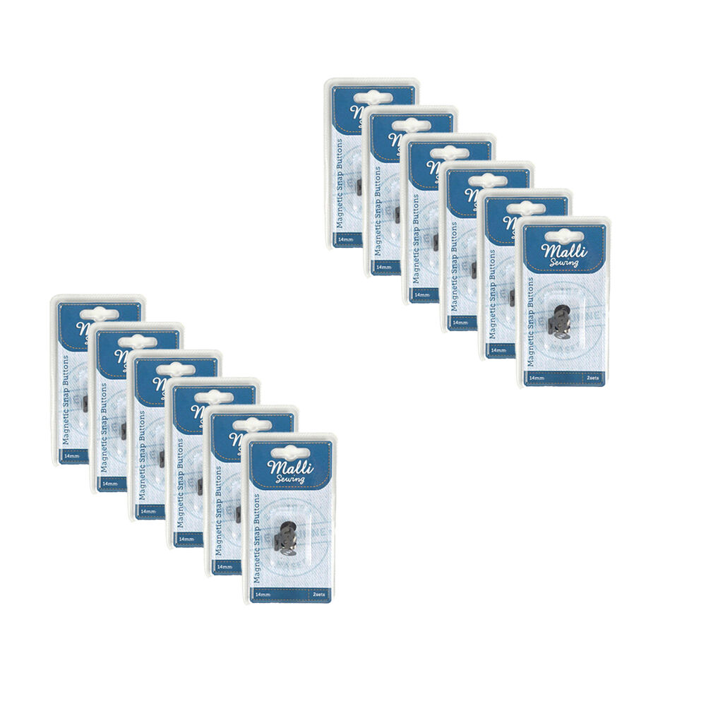 12PK Malli Sewing No Sew Magnetic Metal Snap Buttons 14mm - Assorted